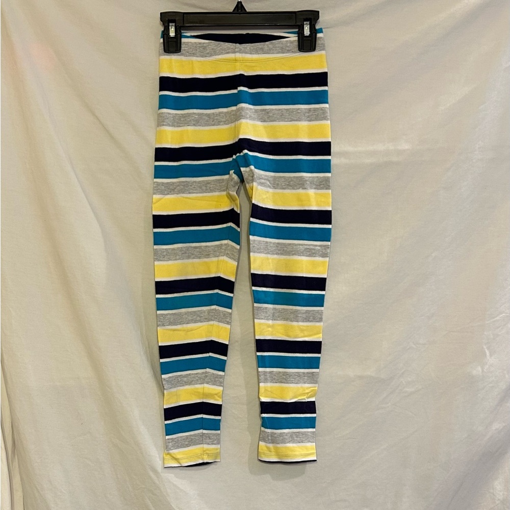 Gymboree Girls Size 7 Yellow Blue Gray Striped Leggings Flower Shower